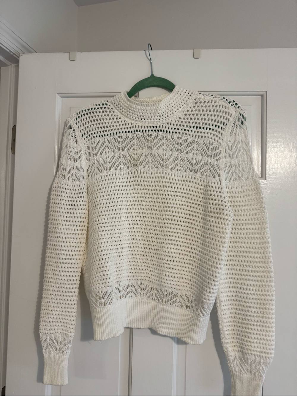 White House Black Market Cream Open-Weave Turtleneck Sweater